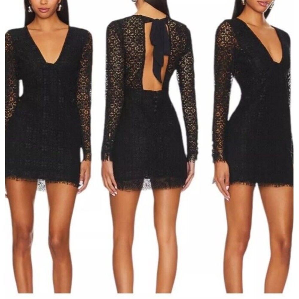 Free People Honey Honey Mini Dress Size 8 Black Lace Cut-Out Back Tie Party NEW